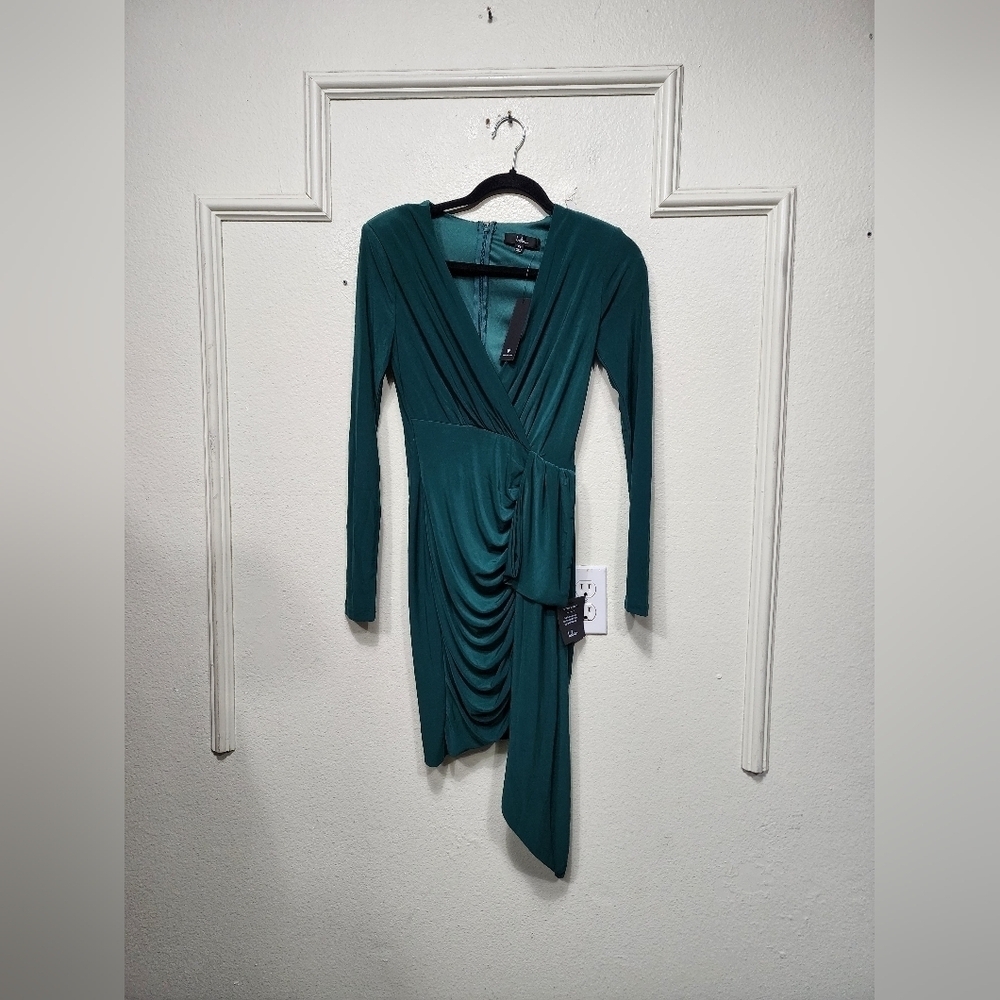Lulus Marlay Emerald Green Ruched Long Sleeve Bodycon Dress XS Wedding Party - Picture 7 of 10